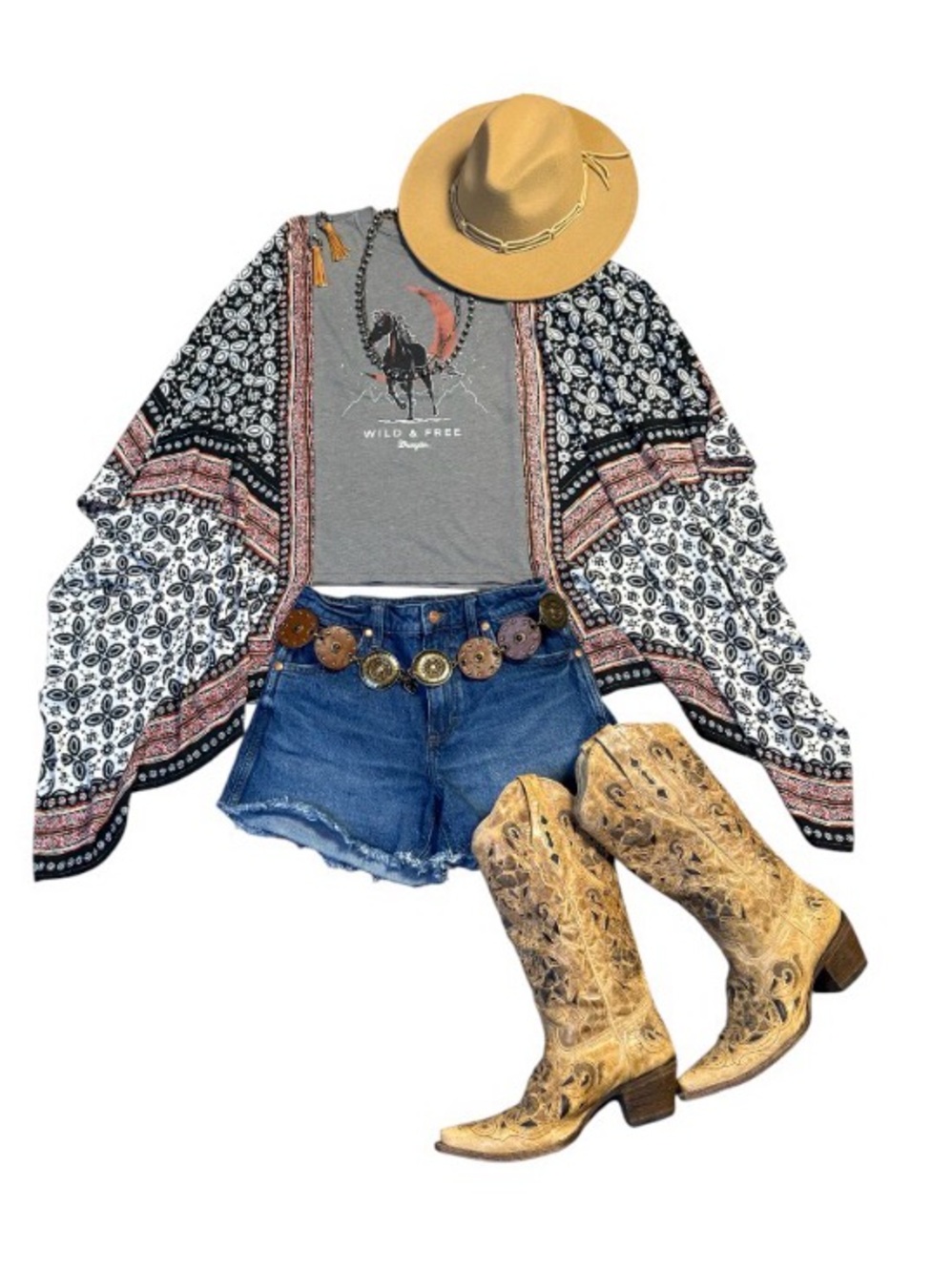 Wild & Free Wrangler Upcycled Tee Boho Gypsy Flowy Sleeves Small/Medium/Large